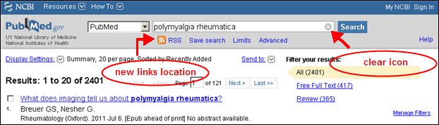 Screen capture of PubMed results search box.