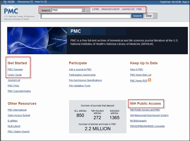 Screen capture of The new PMC Homepage.