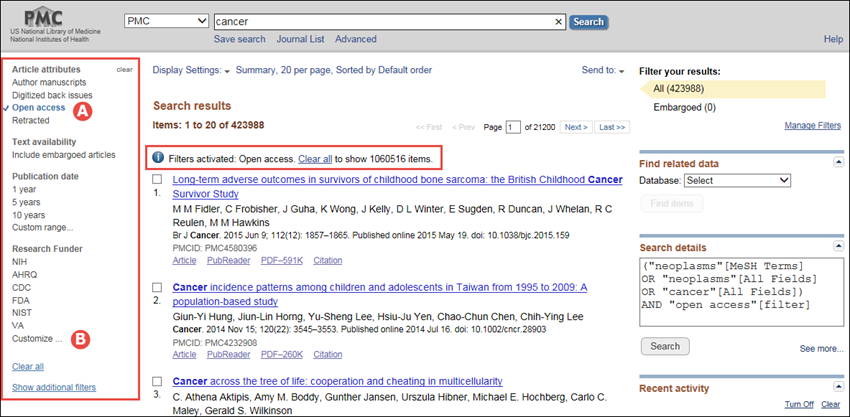 PMC search results with Open access filter activated.