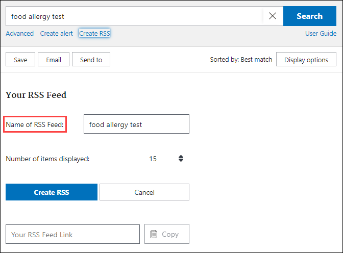 Choose a name and number of items to create RSS feed.