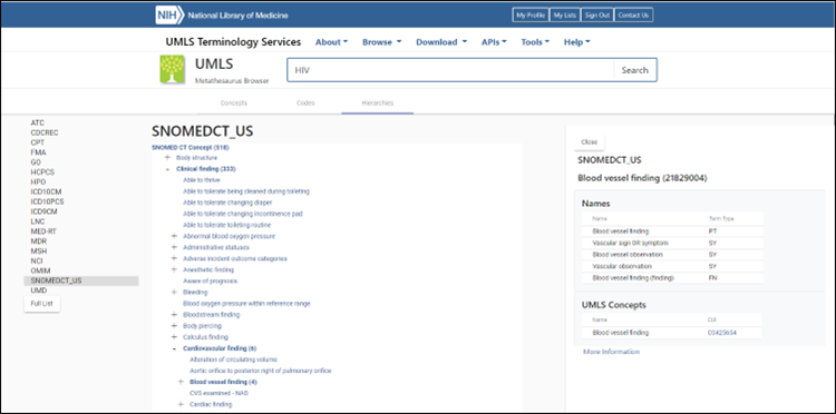 Search results for 'HIV' in SNOMED CT US Edition hierarchies
