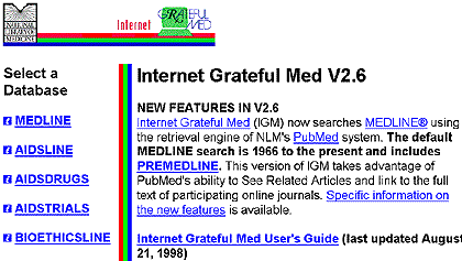 Screen Shot of Internet Grateful Med Version 2.6 Web site