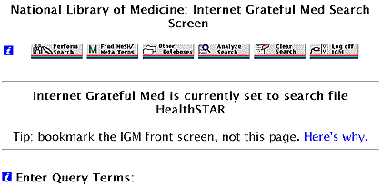 Screen Shot of Internet Grateful Med Search Screen
