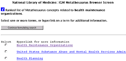Screen Shot of IGM Metathesaurus Browser Screen