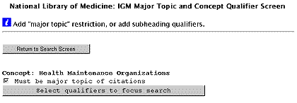 Screen Shot of Selecting your term as a Major Topic in the Citation