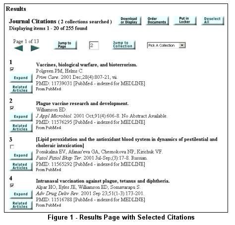 Results Page with Selected Citations