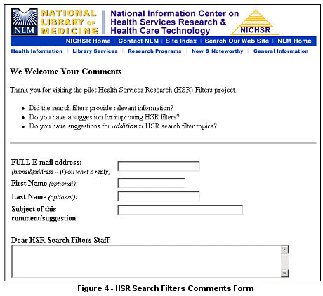 Figure 4: HSR Search Filters Comments Form