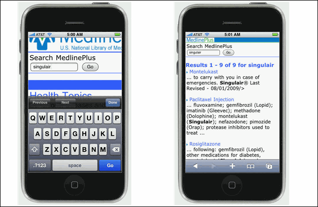 Figure 3: Mobile MedlinePlus search