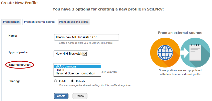 Select an external data source.