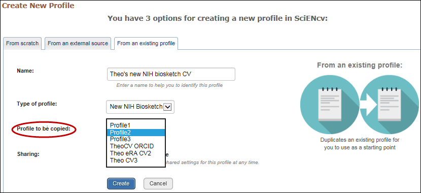 Copy from an existing profile into the New NIH Biosketch format.