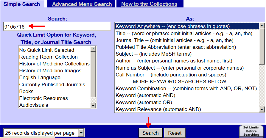 Enter the NLM UI in the LocatorPlus search box.