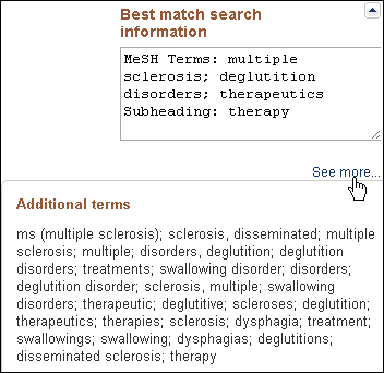 screenshot of Best match search information portlet.