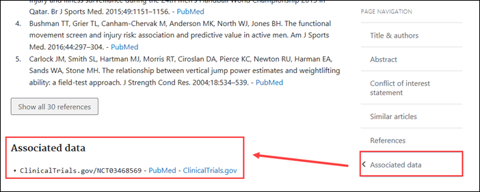 PubMed Labs screenshot showing associated data section.