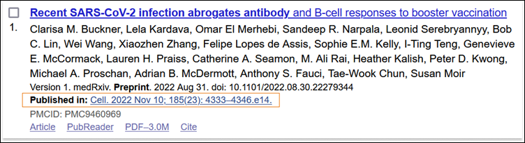 screenshot of PubMed Central search result with 
