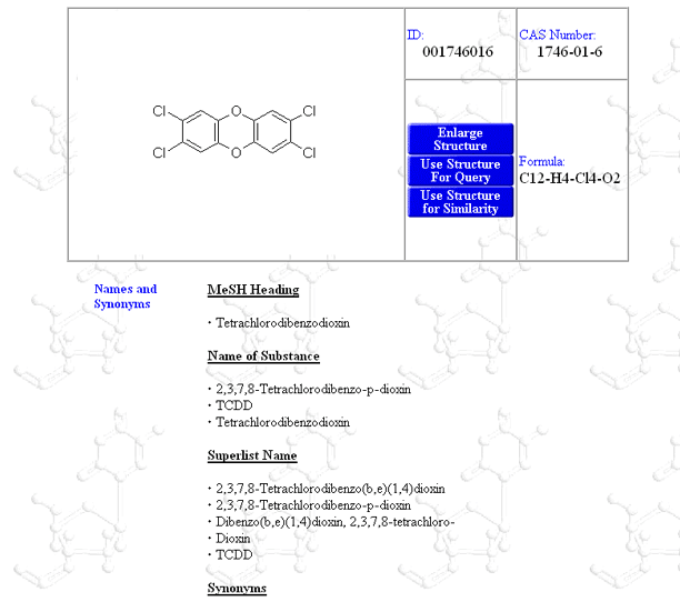 Figure 3 - Query Results Page - Dioxin