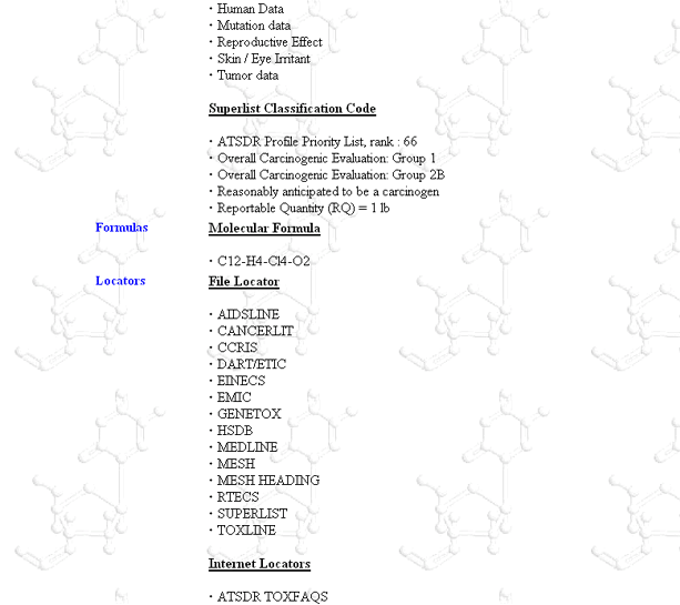 Figure 3 - Query Results Page - Dioxin