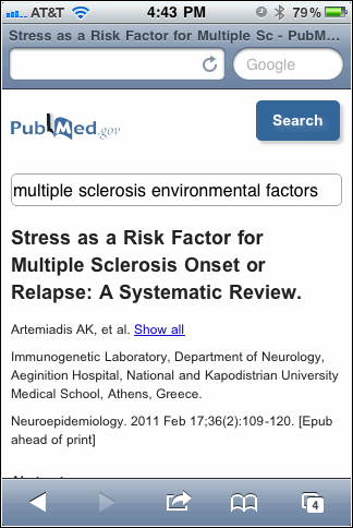 Screen capture of PubMed Mobile abstract format.