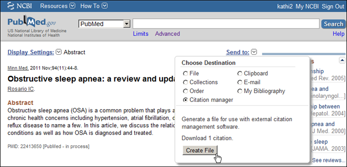 Screen capture of citation manager creater.