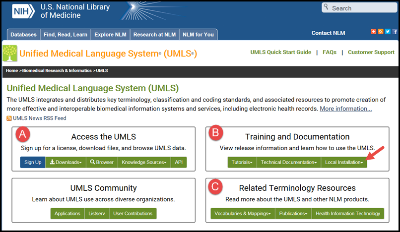 screen shot of New UMLS homepage