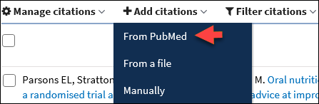To add citations from PubMed to your list, choose "From PubMed"