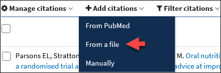 To add citations from a file to your list, choose "From a file" under Add citations