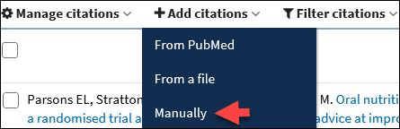 To create citations manually, choose "Manually" under Add citations