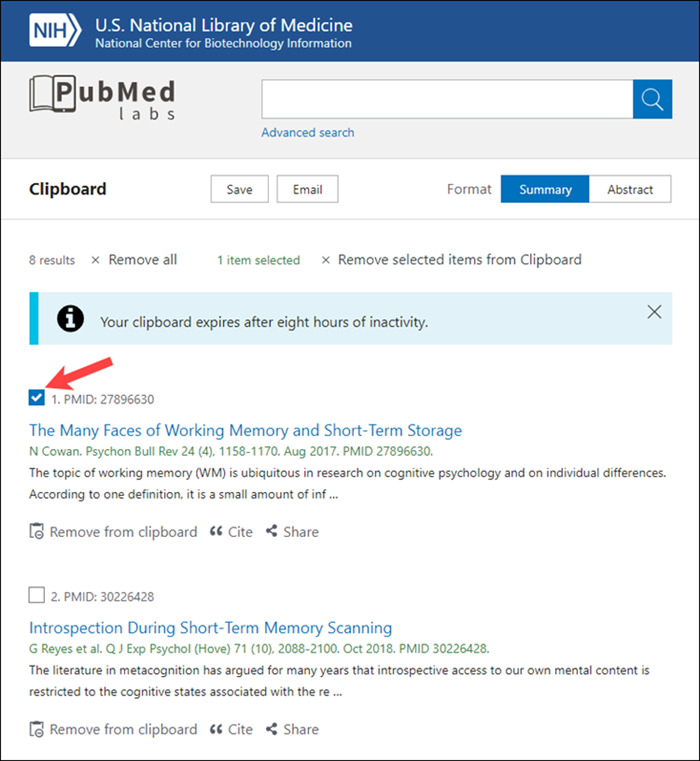 pubmed how to save to clipboard