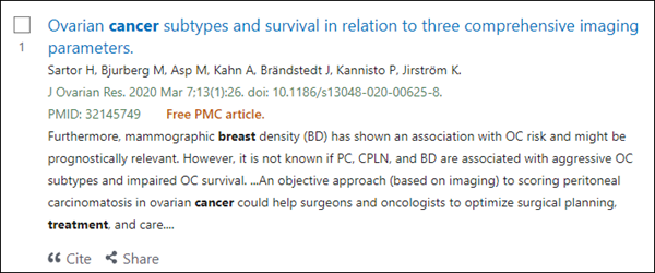 screenshot of PubMed summary display