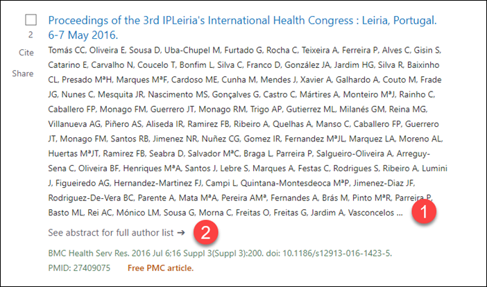 screenshot of PubMed search result with truncated author list.