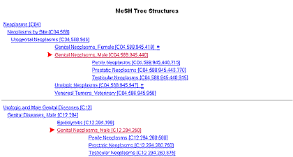 Screen Shot of MeSH Browser Partial Display of MeSH Tree Structures