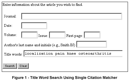 Title word search using Single Citation Matcher