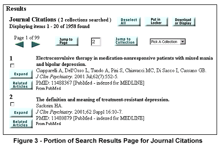 Portion of search results page for journal citations