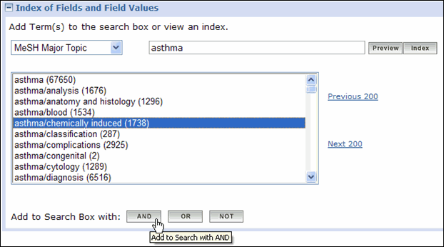 Selecting term using Index of Fields and Field Values.