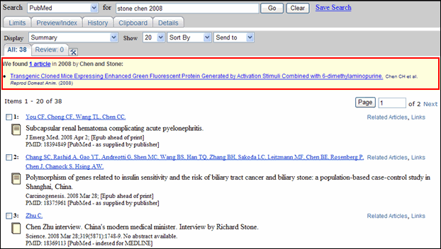 Screen capture of PubMed's Citation Sensor suggests a citation.