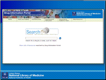 Screenshot/image of Drug Information Portal homepage