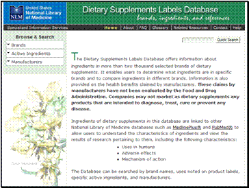 Screenshot/image of Dietary Supplements Labels Database homepage
