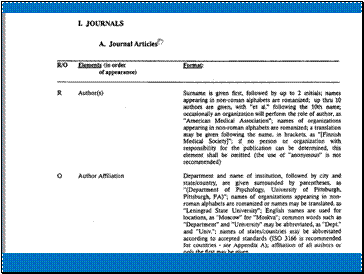 Top of page from the 1991 Recommended Formats showing the beginning of the section on Journal Articles.