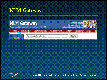 NLM Gateway page, pointing out link to Home