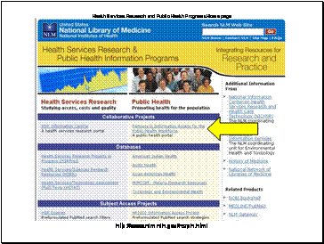 Screen shot of http://www.nlm.nih.gov/hsrph.html