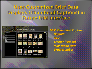 User-Customized Brief Data Displays (Thumbnail Captions) in Future IHM Interface
