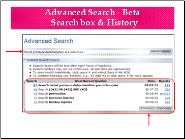 Advanced Search – Beta, Search box & History