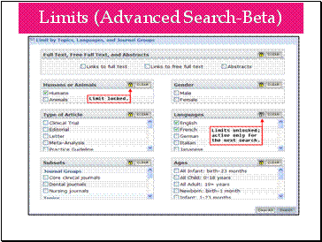 Limits (Advanced Search – Beta)
