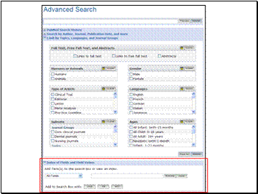 The last section of the Advanced Search page is the Index of Fields and Field Values