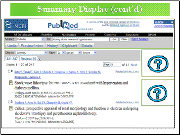 Summary Display (cont’d)