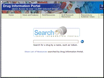 NLM Drug Information Portal search page
