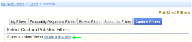 Screen capture of link to create a custom filter.