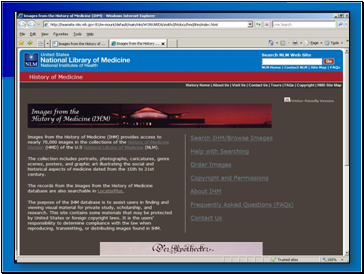 Image:

 Screenshot of the Web page "Images from the History of Medicine (IHM)"