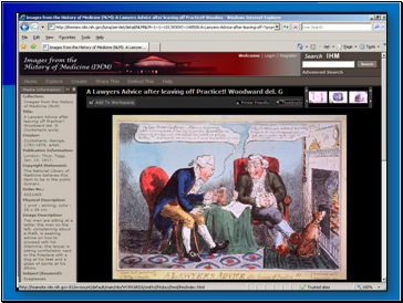 Image:

 Screenshot of the newly designed "detailed view" of a record from the "Images from the History of Medicine (IHM)" Web page 