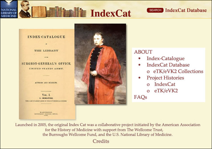 Screen capture of The IndexCat Homepage.