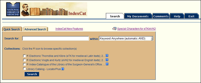 Screen capture of Collections on Quick Search Page.